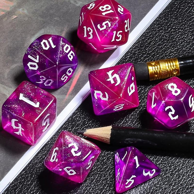 CiaraQ DND Polyhedral Dice Set for Dungeons and Dragons RPG MTG Role Playing Table Games-with 1 Dice Pouch (Purple + Red + Glitter) - Image 5